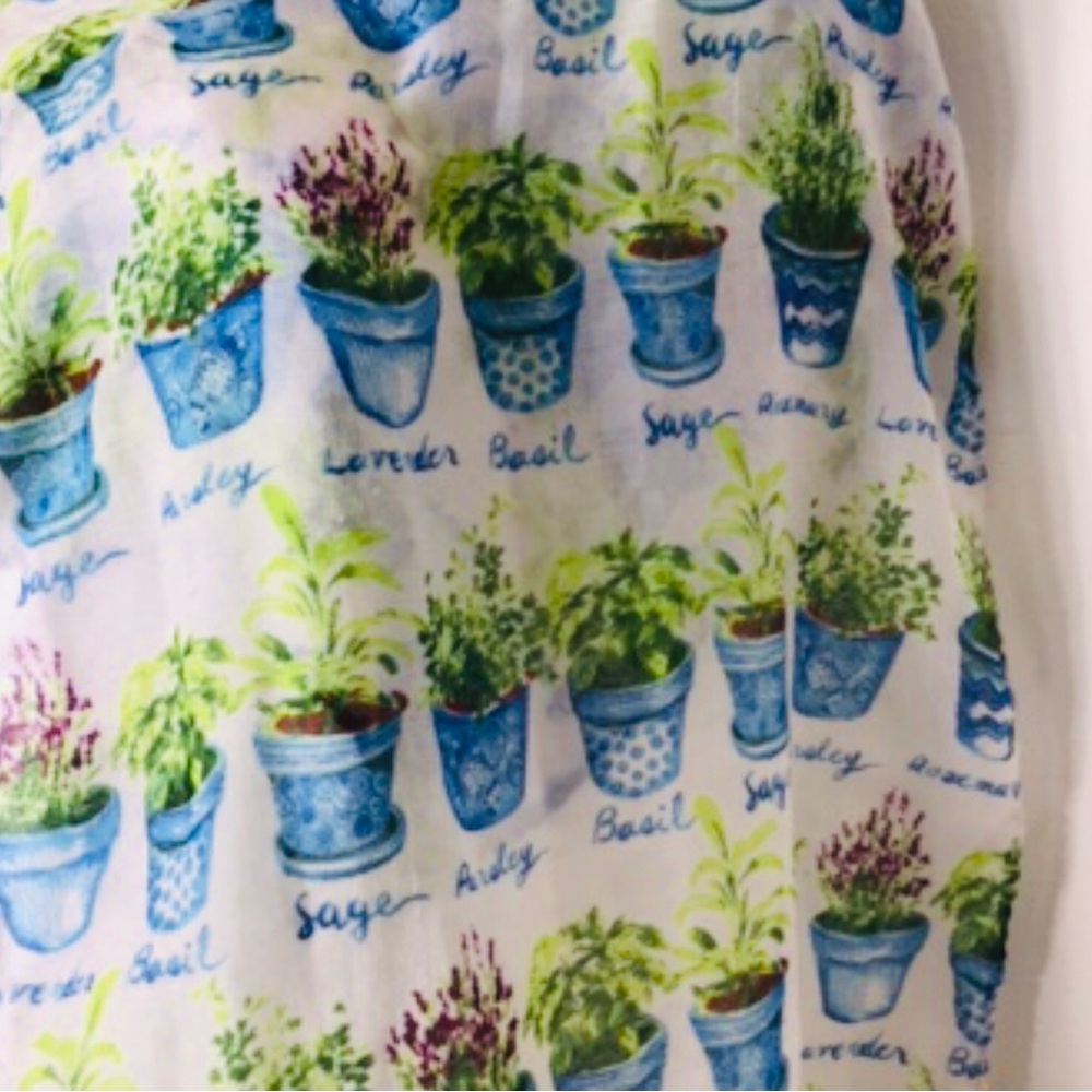 Floral Print Scarf with Blue and Green Accents herbs spices kitchens cooking - Picture 2 of 4